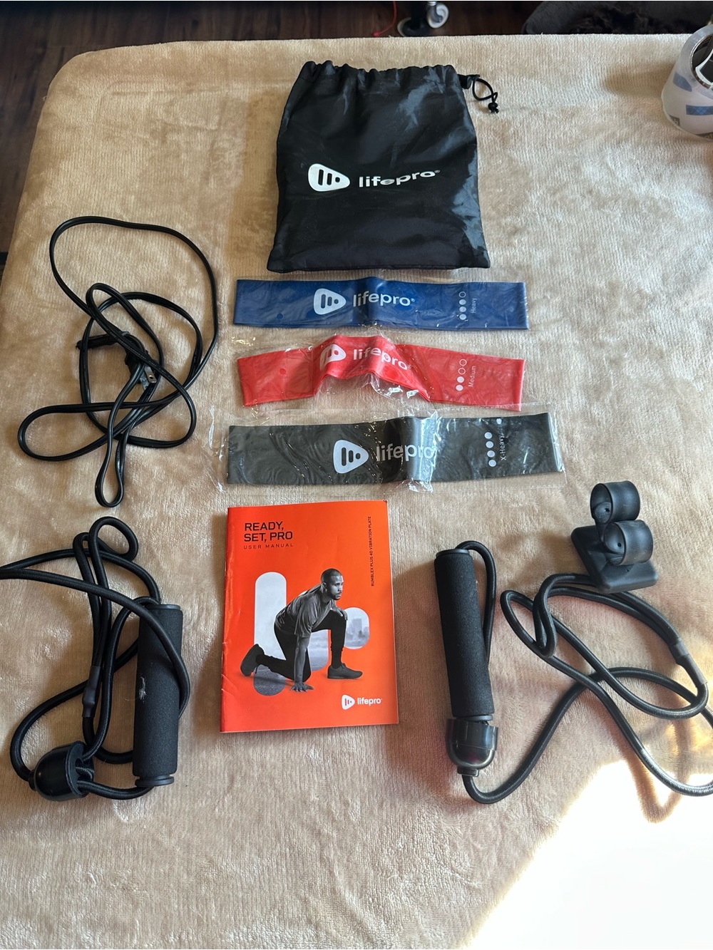 Resistance Band Set with Jump Rope and Storage Pouch - Black/Red/Blue